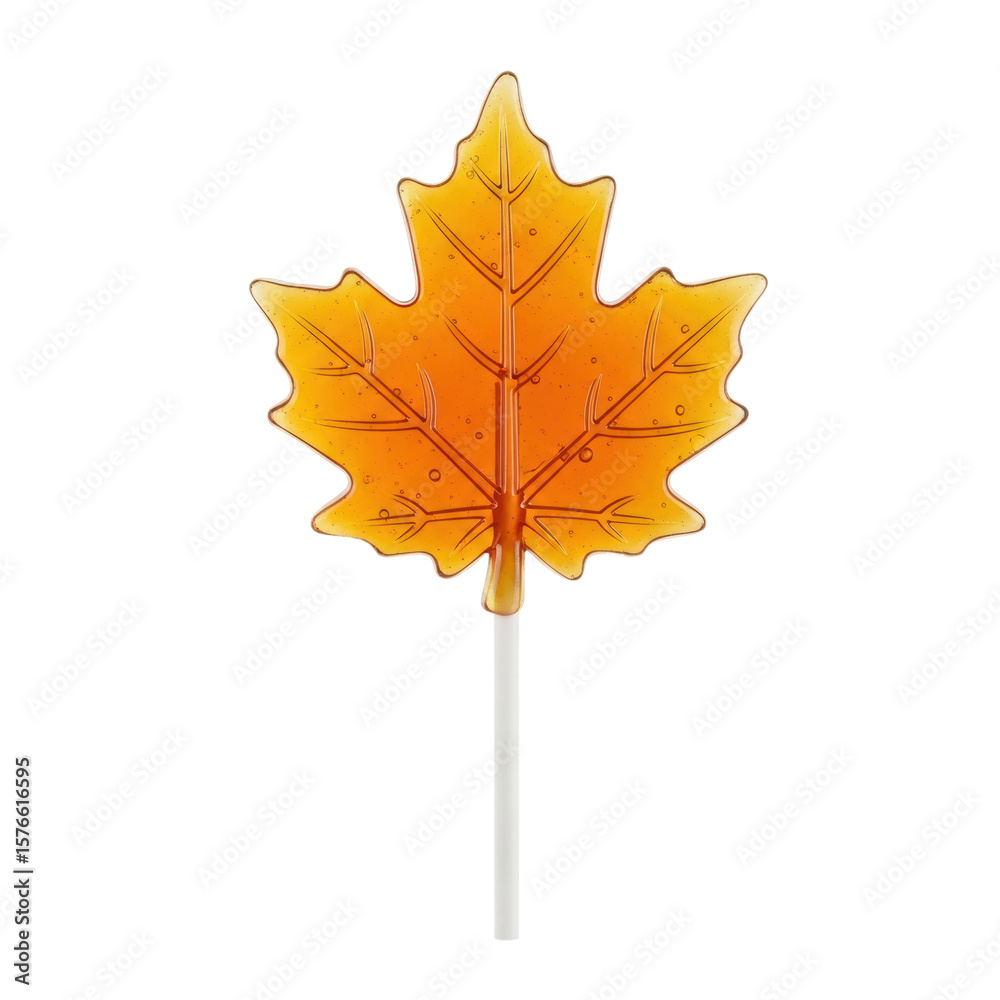 Obraz premium Maple leaf lollipop. A sweet candy on a stick, perfect for a treat or a gift.