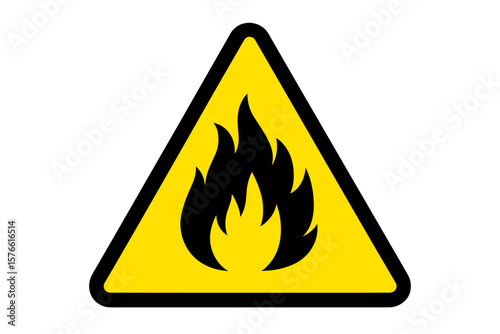 Flammable Hazard Warning Sign, Fire Symbol in Yellow Triangle, Safety Alert, Inflammable Substances, Caution Icon, Transparent Background, Printable Vector Illustration