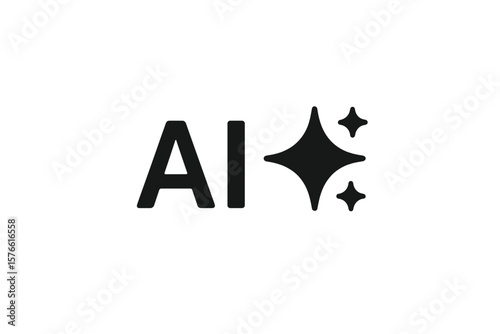 Artificial Intelligence Service Button Icon, Sparkle Star Symbol, Modern AI Logo for App, Website, UI, UX, Transparent PNG, Vector Illustration, Futuristic Technology Concept