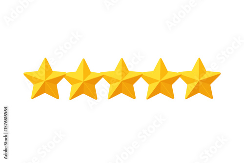 Five Gold Stars Rating, Premium Quality Review, Best Product or Service, Shiny 3D Stars, Customer Feedback, Excellence Symbol, Vector Illustration, Transparent Background
