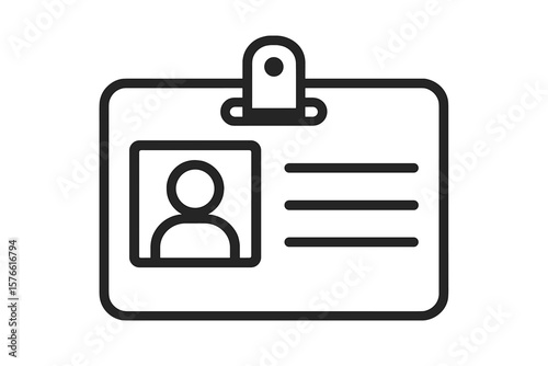 Minimalist ID Card Icon with Photo Placeholder, Identification Badge Symbol, Employee Name Tag, Simple Line Art Vector, Personal Information, Office Access Pass, Modern Business Identity