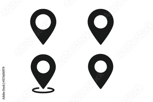 Map pin icon set. Location symbol for app and website. UI UX design element. Navigation pointer. GPS marker for destination. Address position. Geo tag. Place finder graphic.