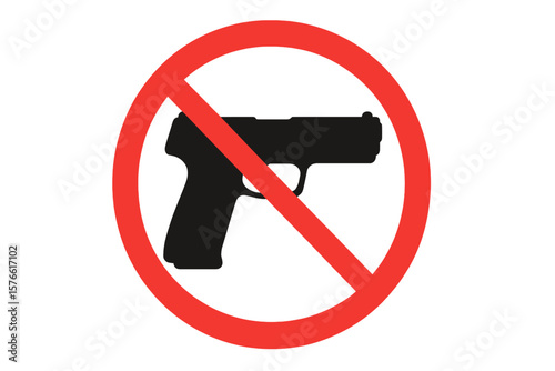 No Guns Allowed Sign, No Firearms Symbol, Prohibited Handgun Icon, Red Circle with Slash, Vector Illustration, Gun Control, Weapon Ban, Safety Notice, Transparent Background