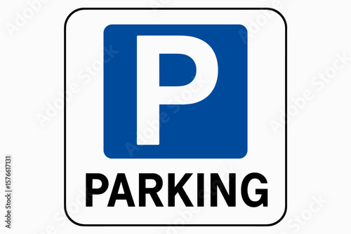 Parking Sign Vector Illustration. Printable Sticker for Car Parking Zone. Blue and White Road Sign. Urban Traffic Symbol. Public Parking Area Icon. Transportation and City Infrastructure Design
