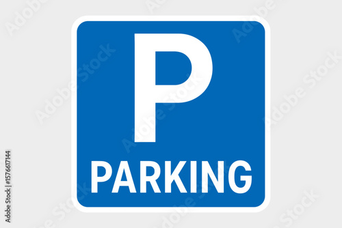 Parking Sign Vector Illustration. Printable Blue and White Parking Zone Sticker. Road Traffic Signage. Car Park Symbol. Urban Transport Icon. Public Parking Area. Street Sign Design.