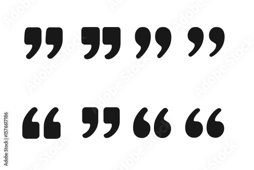 Quote mark collection. Quotation icon set. Vector illustration graphic design element. Punctuation symbol for communication, message, or speech. Black typography sign isolated.