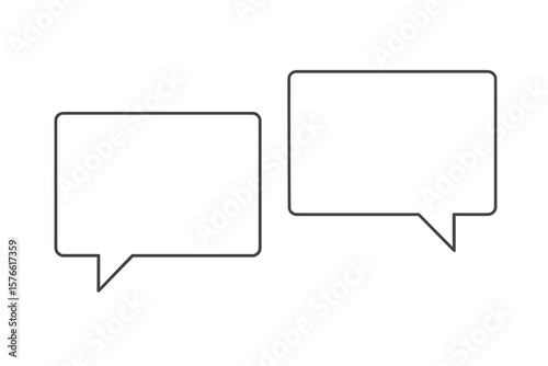 Speech bubble set vector. Simple rectangular chat message icons for communication, dialogue, comments. Blank quote box. Modern minimal line art design element for conversation.