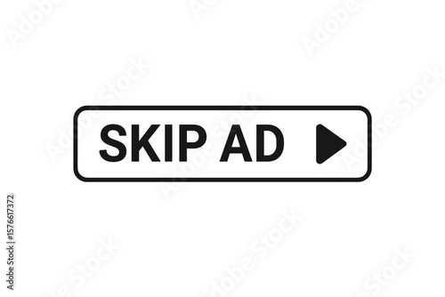 Skip ad button for online video player. Vector illustration of website user interface element. Skip advertisement concept for digital marketing and promotion media design.