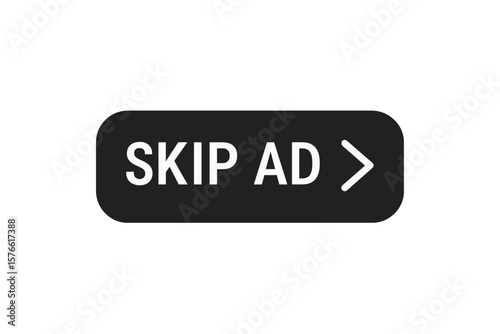 Skip ad button for website or online video player. Vector illustration of a user interface element. Concept for skipping advertisement, promotion, commercial or marketing.