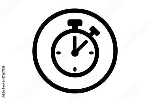 Stopwatch Icon, Timer Symbol, Chronometer Button, Minimalist Black Outline, Time Management, Sports, Fitness, App UI, Web Design, Vector Isolated on Transparent Background