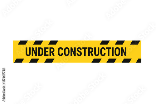 Under Construction Tape Banner, Caution Warning Sign, Yellow Black Striped Barrier, Construction Site Safety, Website Maintenance, Transparent Background Vector Illustration