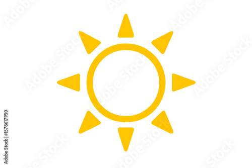 Bright Yellow Sun Icon. Minimalist Sunshine Symbol. Summer Weather Vector. Solar Energy Concept. Radiant Sunlight Emblem. Simple Sun Illustration. Daytime Light Graphic. Isolated Sun Design.
