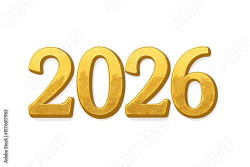 2026 Gold Numbers, New Year Celebration, Shiny Metallic Text, Festive Holiday Design, 3D Rendered Vector, Isolated Transparent Background, Modern Typography, Party Decoration, Stock Illustration