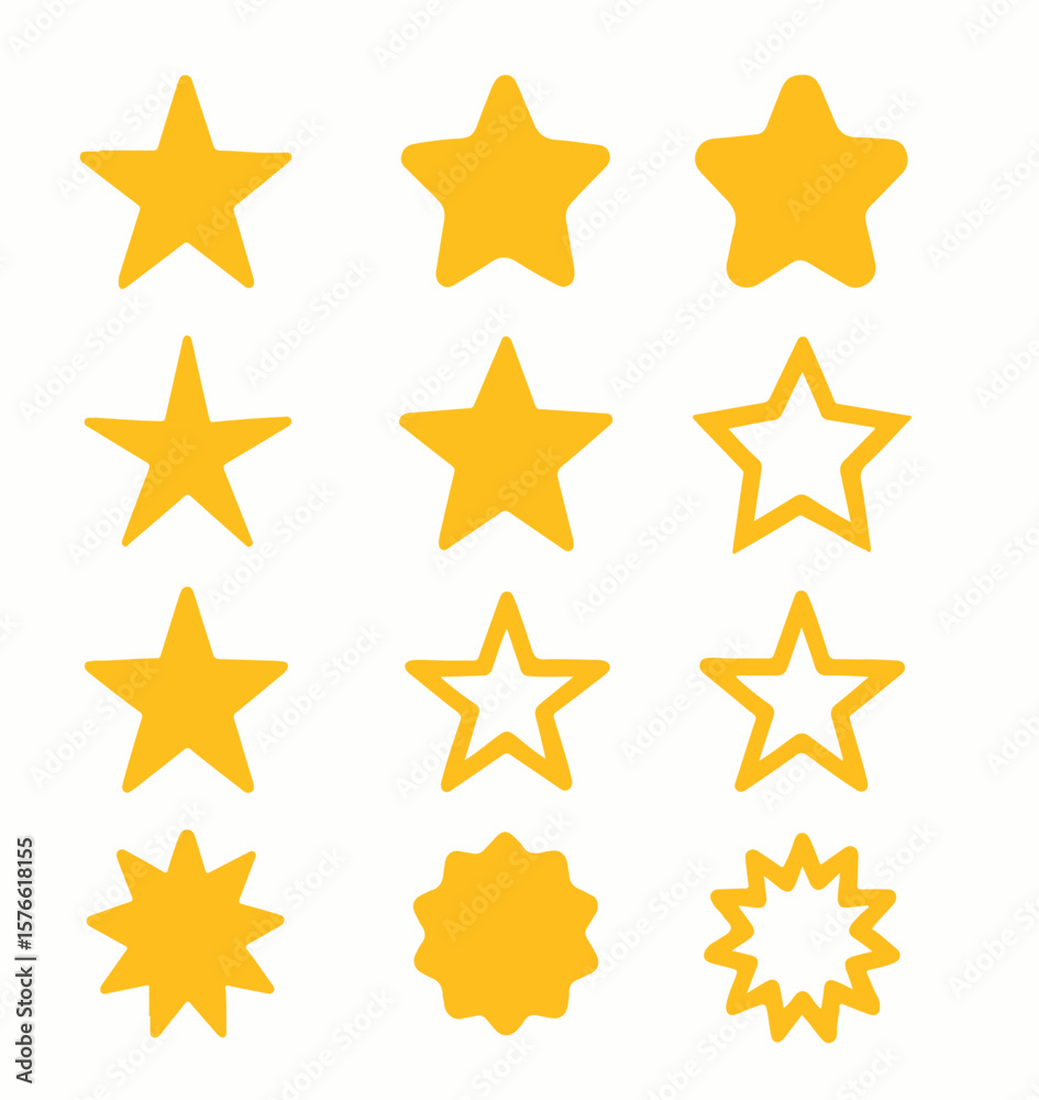 Obraz premium Yellow Star Icon, Flat Yellow Star Icon Isolated on White, Golden Star Vector