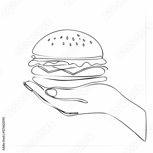 一筆書きのハンバーガーを持つ手