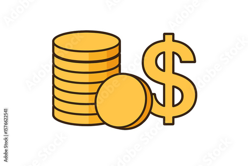 Stack of Gold Coins and Dollar Sign Icon. Financial Success, Wealth, Money Savings, Investment, Banking, Currency, Economy, Profit, Business Growth, Cash Flow, Isolated Vector Illustration