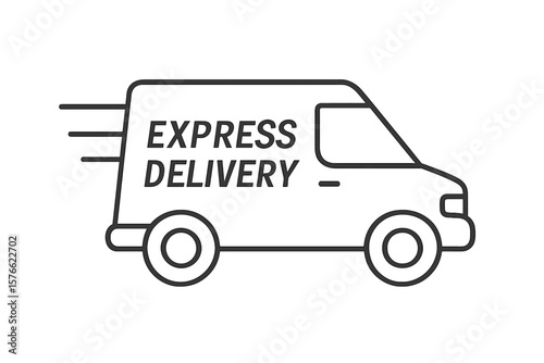 Express Delivery Van Line Art Vector Icon – Fast Shipping, Courier Service, Transport Vehicle, Minimalist Outline, Logistics, Transparent Background, Web and App Design