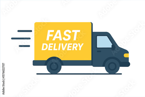 Fast delivery truck icon. Shipping service van for logistics and e-commerce. Express transport for online order and cargo. Quick freight distribution concept vector.