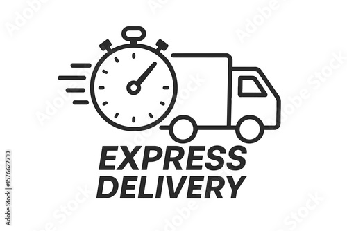Express delivery icon. Fast shipping service. Truck with stopwatch timer. Logistics and transportation concept. Quick move symbol. Vector for online order, e-commerce, app, web.