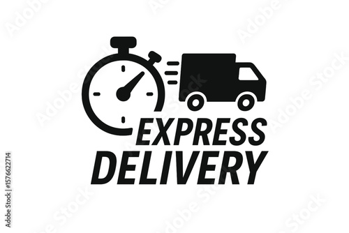 Express delivery icon with stopwatch and truck. Fast shipping service logo. Timer symbol for urgent transport and logistics. Quick cargo moving and courier service vector sign.