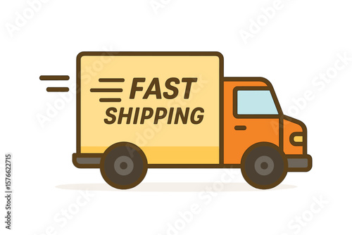 Fast shipping delivery truck vector icon. Express delivery service. Logistics and transportation concept. E-commerce online shopping order. Cargo van moving fast. Courier freight symbol.