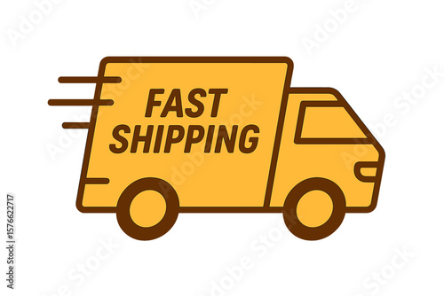 Fast shipping delivery truck icon. Express delivery van symbol. Logistics transportation service concept. Commercial cargo freight vehicle. E-commerce online shopping element.