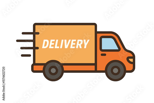 Fast delivery truck icon for express shipping service. Logistics and transport concept with a moving van. Commercial cargo freight vehicle. Lorry automobile for ecommerce.