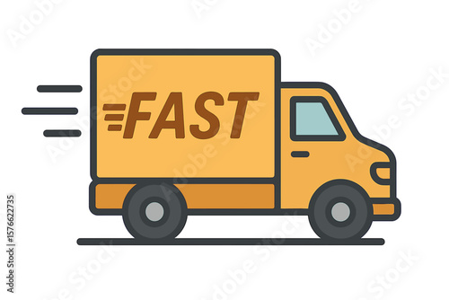 Fast delivery truck icon. Express shipping van for online order transportation. Commercial logistics service vehicle. Freight cargo transport symbol for web and apps. Vector.