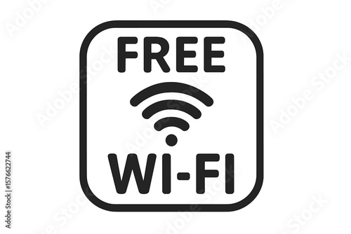 Free Wi-Fi Icon Vector, Printable Sticker for Cafe, Restaurant, Shop, Wireless Internet Symbol, Modern Black Outline, Transparent Background, Digital Download, Commercial Use