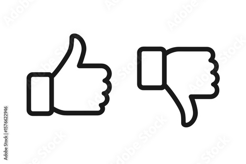 Thumbs Up and Down Icon Set. Like and Dislike Button Outline. Social Media Approval and Rejection Symbol. Hand Gesture Vector. Feedback, Vote, Rating, Positive Negative Concept. Isolated Clipart