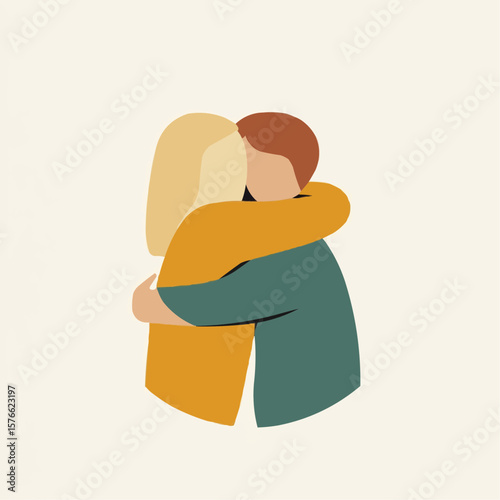 Cute flat minimal design of two people hugging, perfect for greeting cards, printable wall art or positive affirmation posters