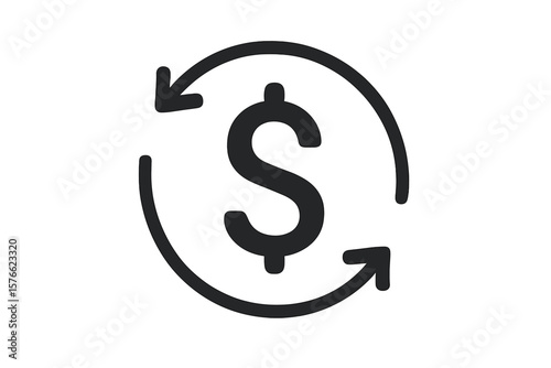 Money transfer vector icon. Dollar symbol with arrows for cash flow, currency exchange, refund, payment. Finance, banking, transaction, circulation concept for app UI design.
