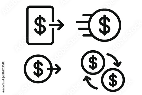 Money transfer icon. Fast payment symbol. Sending cash dollar sign. Financial transaction concept. Online banking remittance. Digital wallet. Cash flow, circulation, exchange.
