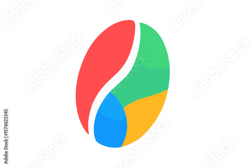 Vibrant Multicolor Coffee Bean Icon. Modern Abstract Coffee Seed Symbol. Colorful Cafe Logo Design. Isolated Vector Illustration. Creative Beverage Branding Element. Transparent Background