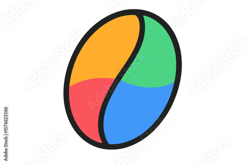 Vibrant Multicolor Coffee Bean Icon. Abstract Coffee Seed Symbol. Modern Vector Illustration. Isolated Transparent PNG. Colorful Cafe Logo. Creative Coffee Branding Design.