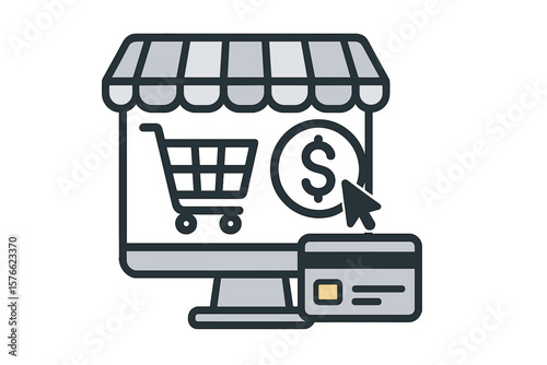 Online Shopping Payment Concept Illustration, Digital Purchase Transaction, E-commerce, Secure Payment Method, Transparent PNG and Vector Design, Modern Retail Technology