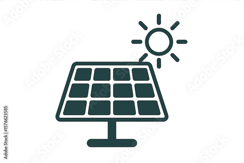 Solar Panel Icon, Renewable Energy, Eco Friendly, Sustainable Power, Clean Energy Symbol, Sunlight, Green Technology, Vector Illustration, Transparent Background, Solar Power Concept