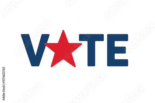 Vote text filled with blue and red stars USA election design element patriotic graphic American voting concept transparent PNG vector illustration