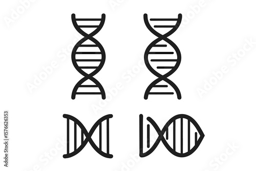 DNA icons set. Vector collection of gene, helix, and chromosome symbols. For science, biology, genetics, and biotechnology concepts. Molecular structure and genetic code illustration.