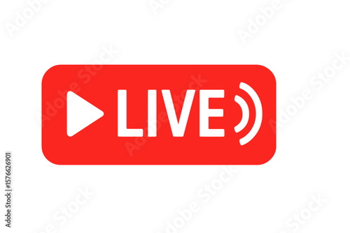 Live streaming button vector. Live video stream icon for news and TV. Online broadcasting concept. Live webinar element. Broadcasting online stream symbol. TV show design.