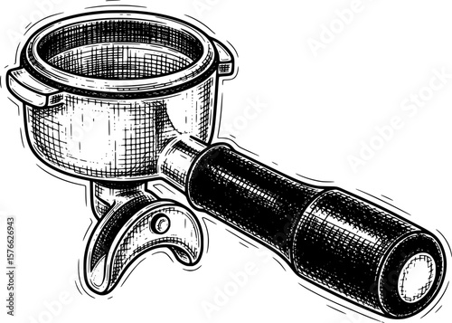 Portafilter holder for espresso machine, hand-drawn style