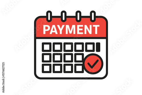 Payment calendar icon with a monthly payment date. Monthly subscription payment reminder. Pay day, tax day schedule. Regular online payments concept. Due date deadline vector.
