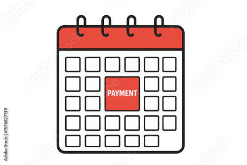 Payment calendar icon for monthly subscription or regular bill pay. Concept for due date reminder, schedule, payday, deadline, or tax day. Financial planning vector illustration.