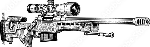 Modern sniper rifle with scope and details, hand-drawn style