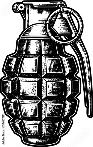Hand grenade with textured shell and pin, hand-drawn style