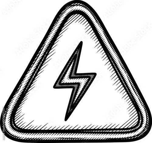 Warning triangle with lightning bolt for alerts, hand-drawn style
