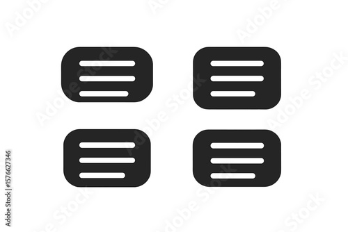 Set of 4 black hamburger menu icons for website UI navigation. Modern burger menu buttons for web and mobile app interface. Minimalist navigation design elements pack