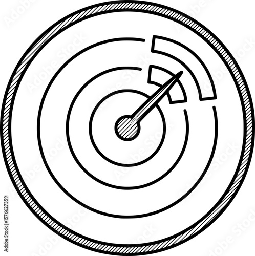 Radar icon with concentric circles and sweep line, hand-drawn style