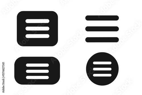 Modern black hamburger menu icons set. Flat UI navigation buttons for web and mobile app design. Minimalist burger menu vector elements. Website interface symbols pack.