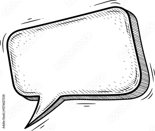 Tilted speech bubble with pointed tail, hand-drawn style